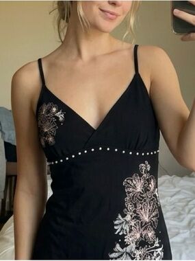 Black Embellished Floral V-Neck Camisole